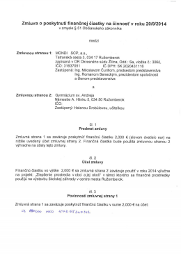 Zmluva o poskytnutí finančnej čiastky na činnost` v roku 2019/2014