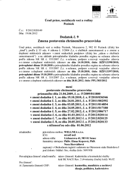 Status chr&aacute;nenej dielne &ndash; dodatok č.9