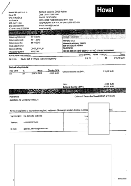 Hoval SK spol. s r. o. Bankové spojenie: ČSOB Košice Krivá