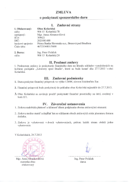 Zmluva o poskytnutí sponzorského daru, zverejnená dňa