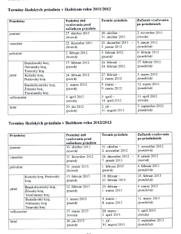 Prázdniny pre školské roky 2011/12