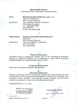 Sponzorsk&aacute; zmluva Futbalov&yacute; klub SITNO Bansk&aacute;