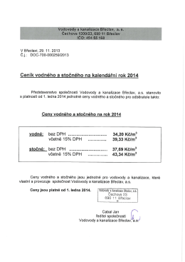 VaK- ceník vodného a stočného na rok 2014