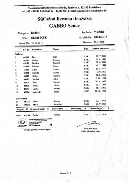 S&uacute;ťažn&aacute; licencia družstva GABBO Senec