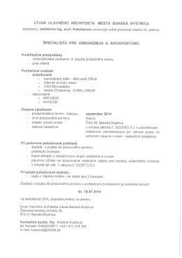 &Uacute;TVAR HLAVNĚHO ARcHITEKTA MESTA BANSK&Aacute; BYSTRICA