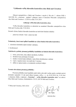 Vyhlásenie Voľby hlavného kontrolóra obce Belá nad