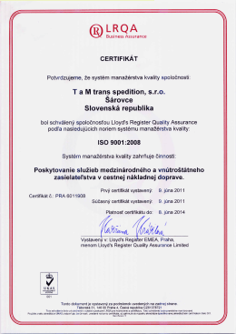 Certifikát - Tam Autohof