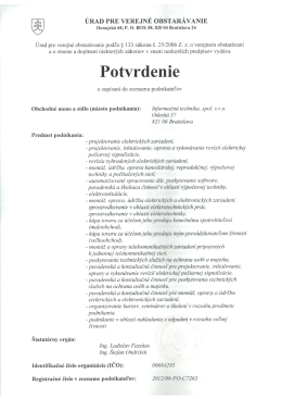 Potvrdenie ÚVO o zapísaní do zoznamu podnikateľov