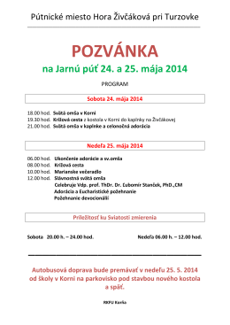 POZVÁNKA na Jarnú púť 24. a 25. mája 2014