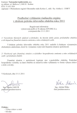 Predbežné vyhlásenie za II. polrok 2011