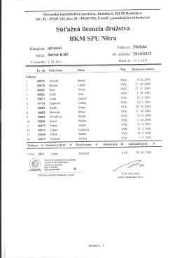 S&uacute;ťažn&aacute; licencia družstva BKM SPU Nitra