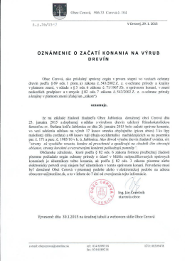 OZNÁMENIE 0 zaČATÍ KONANIA Na vÝRuB DREvíN