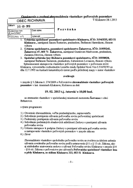 Oznamenie o zvolani zhromazdenia vlastnikov