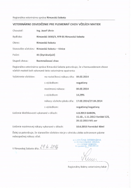 Veterin&aacute;rne osvedčenie pre plemenn&yacute; chov matiek