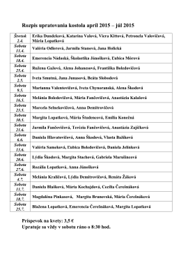 Rozpis upratovania kostola december 2014 – marec 2015