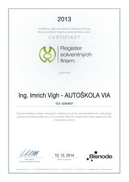 Certifik&aacute;t - Auto&scaron;kola VIA