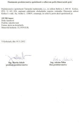 Oznámenie predstavenstva k hlasovacím právam 2012