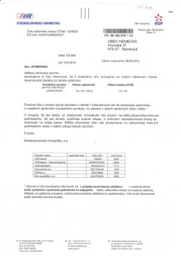 Stredoslovensk&aacute; energetika, a.s upomienka