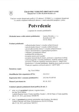 Potvrdenie o zapísaní do zoznamu podnikatel`ov