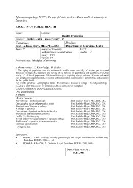 Information package ECTS – Faculty of Public health – Slovak
