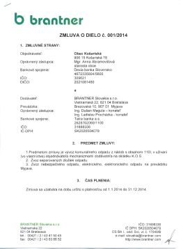 Zmluva o dielo č. 12014, Brantner Slovakia s.r.o., Myjava