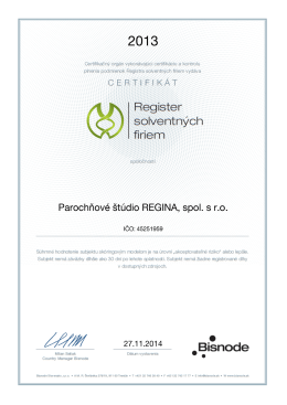 2013 - Parochňov&eacute; &scaron;t&uacute;dio Regina