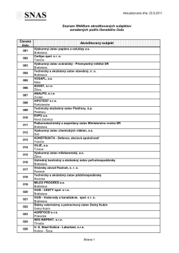 Zoznam SNASom akreditovaných subjektov zoradených podľa