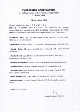 vYHLÁsENIE KANDIDATÚRY