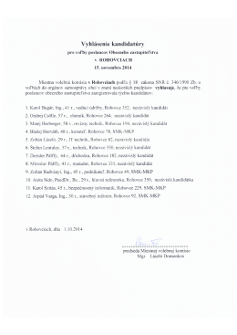 Vyhl&aacute;senie kandidat&uacute;ry