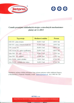 Cenník prenájmu nákladných strojov a stavebných