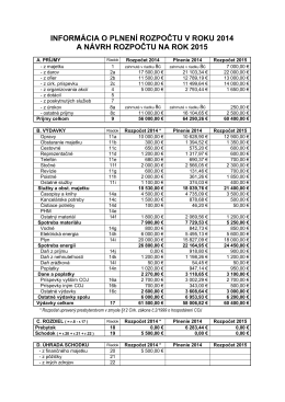 informácia o plnení rozpočtu v roku 2014 a návrh rozpočtu na rok 2015