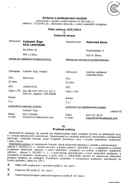Zmluva o poskytovaní služieb - Materská škola, Predmestská 27