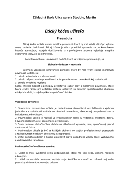 Etický kódex učiteľa - Základná škola Ul. Aurela Stodolu 03601 Martin