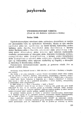 V&yacute;chodoslovensk&eacute; n&aacute;rečia (&Uacute;vod do ich ďal&scaron;ieho v&yacute;skumu a &scaron;t&uacute;dia).