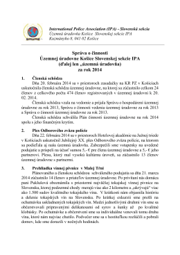 Správa o činnosti Územnej úradovne Košice Slovenskej sekcie IPA