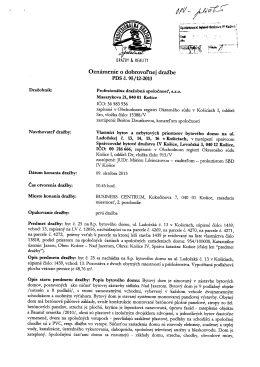 Oznámenie o dobrovoľnej dražbe bytu bytového domu, ul. Ladožská