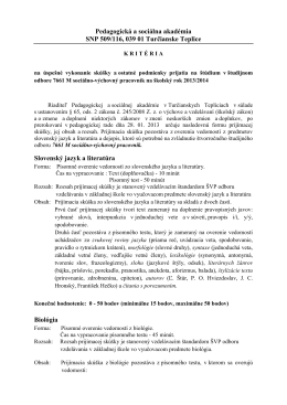 Pedagogická a sociálna akadémia SNP 509/116, 039 01 Turčianske