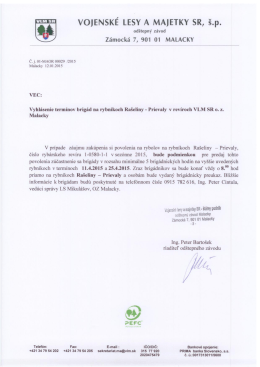 Vyhlásenie termíno - Vojenské lesy a majetky SR, š.p.