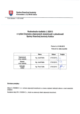 Zoznam utajovaných skutočností - Správa finančnej kontroly Košice