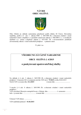 VZN OBCE OLEŠNÁ č. 4/2015 o poskytovaní opatrovateľskej služby