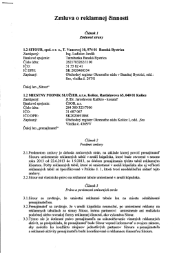 Zmluva o reklamnej činnosti - Miestny podnik služieb, sro Ko&scaron;ice