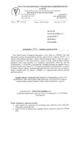 Rozhodnutie o stiahnutí veterinárného lieku Clamoxyl LA 150 mg/ml