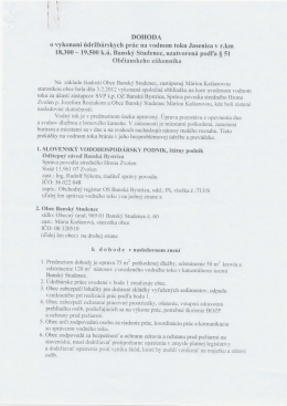 DOHODA o vykonaní údržbárskych prác na vodnom toku Jasenica v