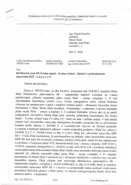 Na list Mesta Sliač prišla nasledujúca odpoveď z Ministerstva