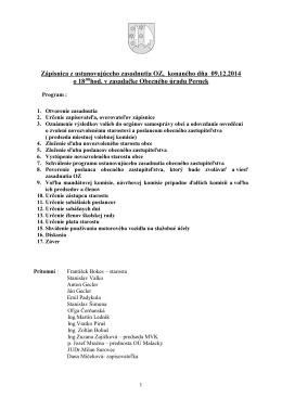 Zapisnica a prijaté uznesenia z riadneho zasadnutia OZ Pernek