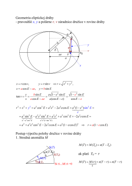 Geometria eliptickej dráhy - pravouhlé x, y a polárne r, v súradnice
