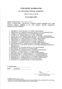 Vyhlásenie kandidatúry pre voľby poslancov Obecného zastupiteľstva