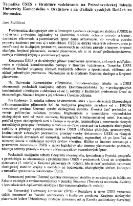 Tematika ÚSES v štruktúre vzdelávania na Prírodovedeckej fakulte