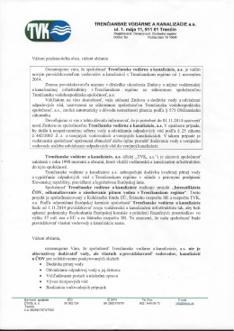 TRENČIANSKE voDÁRNE A KANALIzÁcIE a.s.