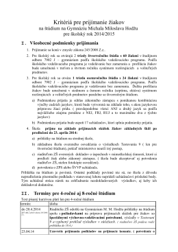 Kritériá pre prijímanie žiakov - Gymnázium Michala Miloslava Hodžu